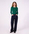 Tee-shirt femme finitions point cocotte en coton manches longues vert fonc&eacute;