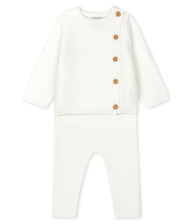 Ensemble deux pi&egrave;ces blanc b&eacute;b&eacute; en tricot blanc MARSHMALLOW