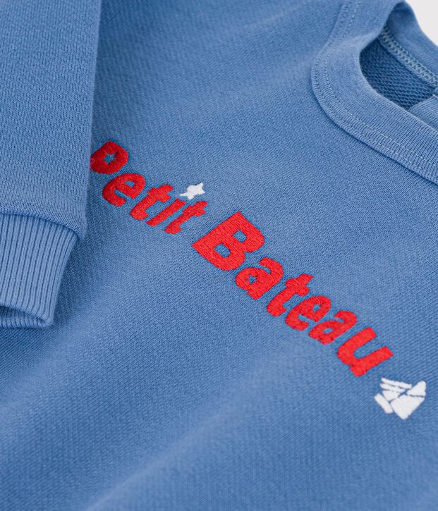 Sweatshirt b&eacute;b&eacute; en coton uni et sa broderie bleu