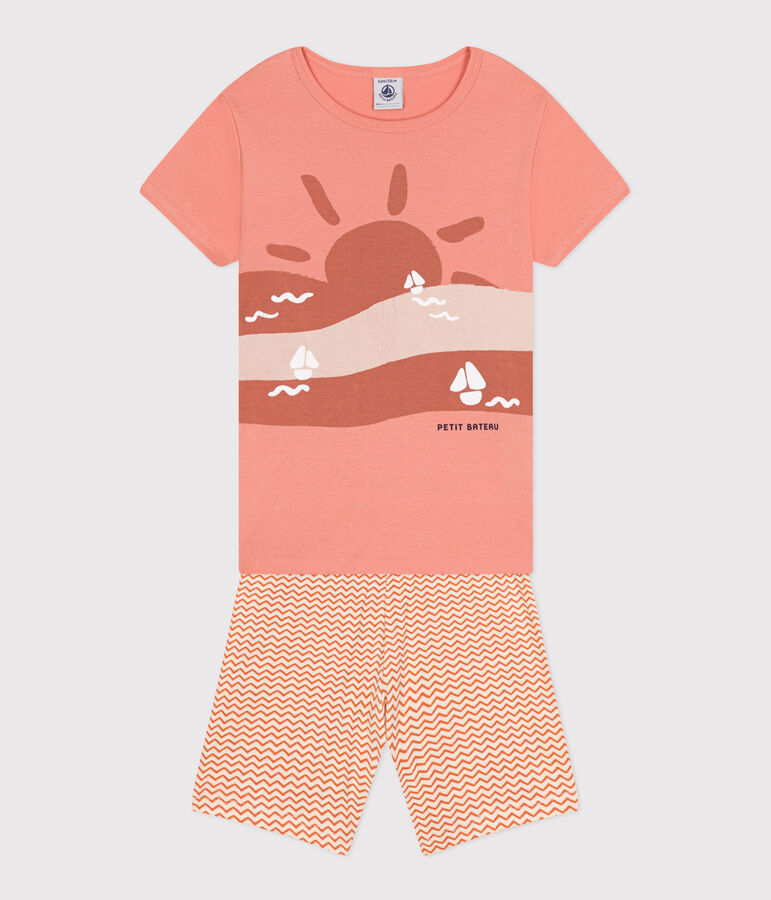 Pyjama short enfant en coton orange ABRICOT/ MULTICO