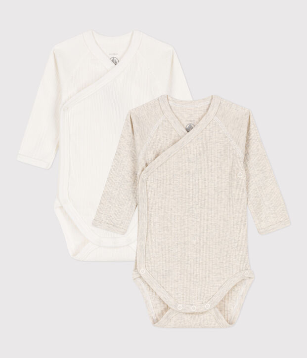 Lot de 2 bodies crois&eacute;s manches longues en coton multicouleur