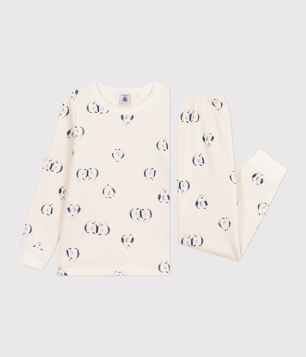 Pyjama enfant en molleton imprim&eacute; pingouins bleu/bleu