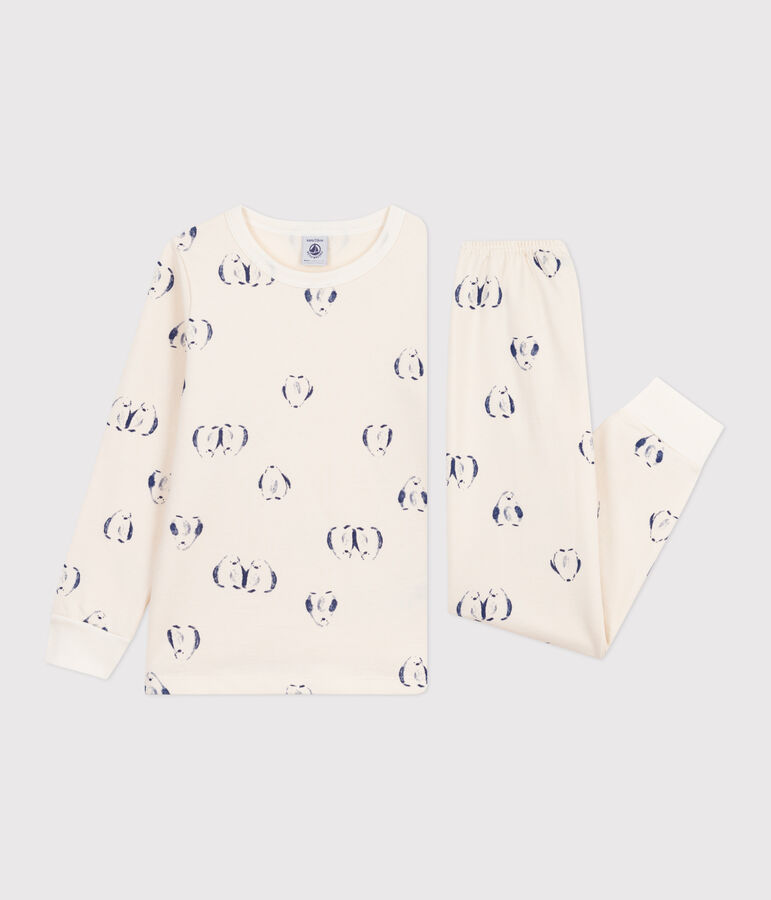 Pyjama enfant en molleton imprim&eacute; pingouins bleu MILK/ SOIR