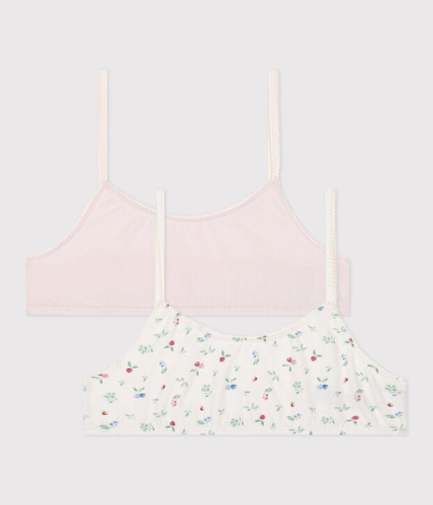 Lot de 2 brassi&egrave;res enfant en coton et &eacute;lasthanne imprim&eacute; fruits multicouleur