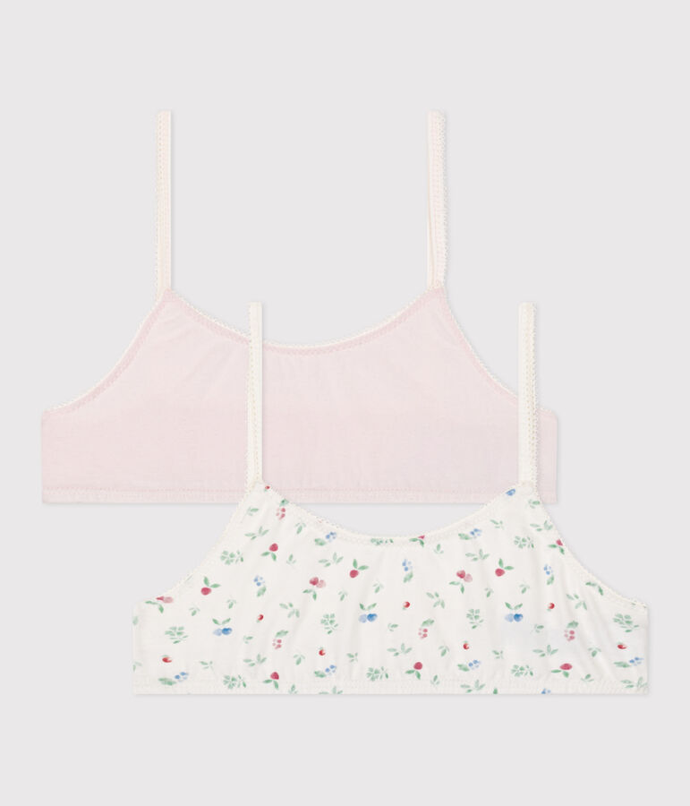 Lot de 2 brassi&egrave;res enfant en coton et &eacute;lasthanne imprim&eacute; fruits multicouleur
