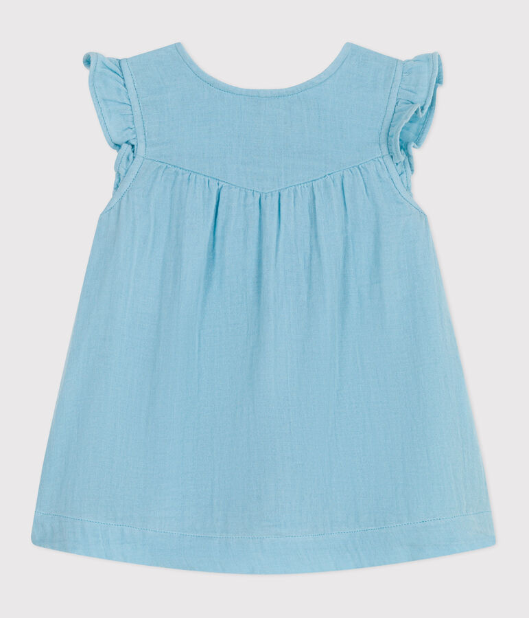 Robe b&eacute;b&eacute; en coton sans manches unie bleu AQUATIC