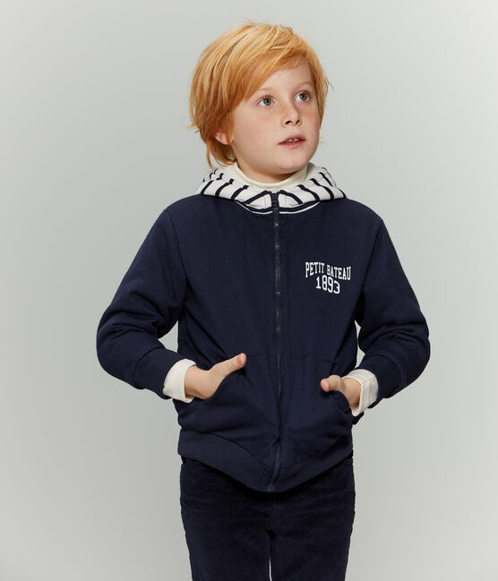 Sweatshirt zippé réversible enfant garçon bleu SMOKING