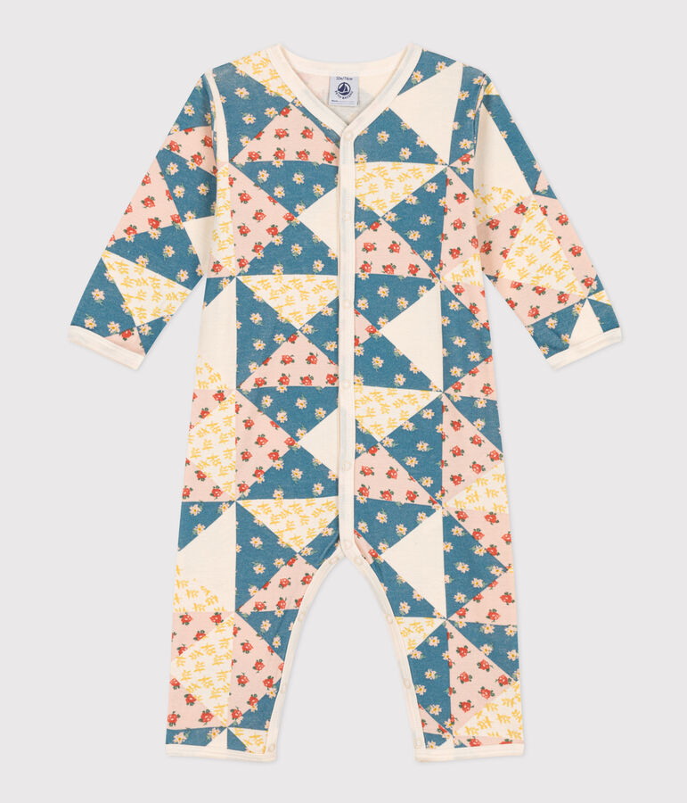 Pyjama b&eacute;b&eacute; sans pieds patchwork en coton blanc AVALANCHE/ MULTICO