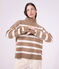 Pull &agrave; col roul&eacute; femme en laine et coton &agrave; rayures beige/&eacute;cru