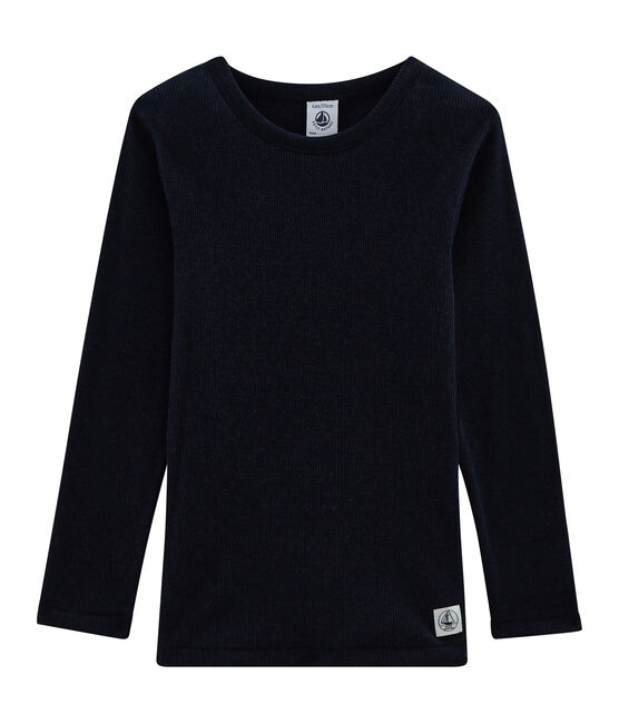 Tee-shirt manches longues enfant en coton laine soie bleu SMOKING