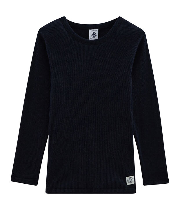 Tee-shirt manches longues enfant en coton laine soie bleu marine
