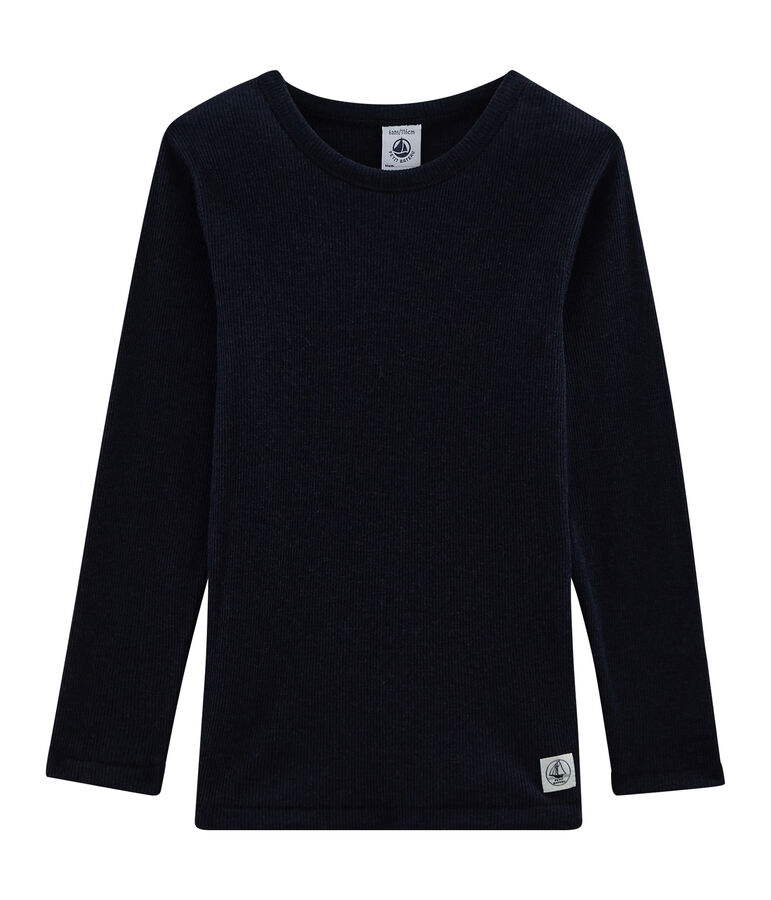 Tee-shirt manches longues enfant en coton laine soie bleu