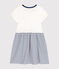Robe manches courtes en coton enfant fille blanc MARSHMALLOW/bleu MEDIEVAL