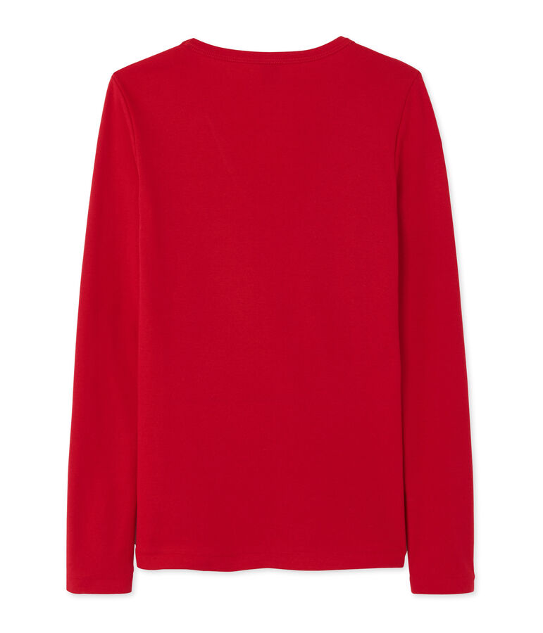 T-shirt femme manches longues col V rouge Mars