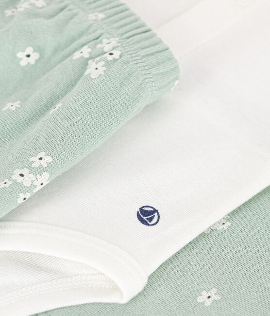 Ensemble 3 pièce en tubique bébé vert HERBIER/blanc MULTICO