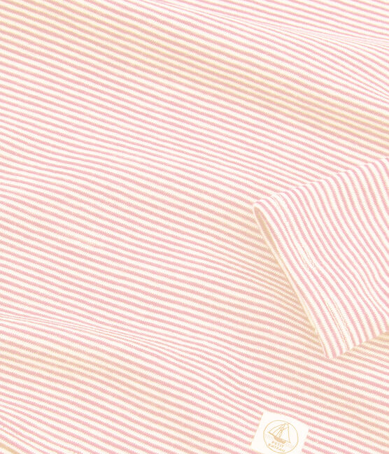 Tee-shirt manches longues enfant en laine et coton rose CHARME/blanc MARSHMALLOW