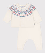 Ensemble 2 pièces bébé cardigan jacquard en tricot blanc MARSHMALLOW/rose CHARME