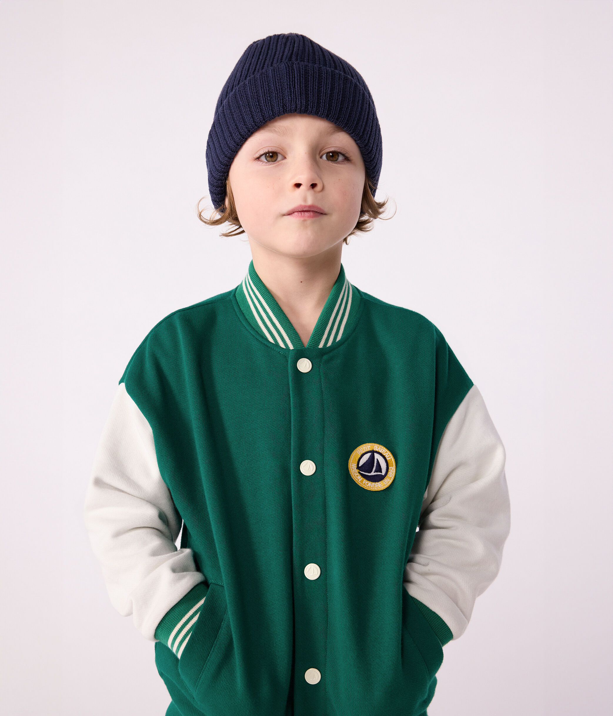 Veste teddy enfant en coton uni EVERGREEN/MILK A0DTD01 Petit Bateau