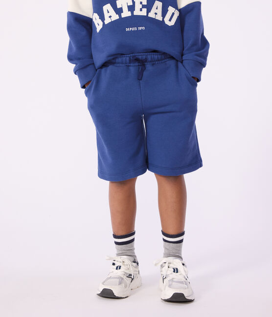 Bermuda short enfant en coton uni bleu CREPUSCULE