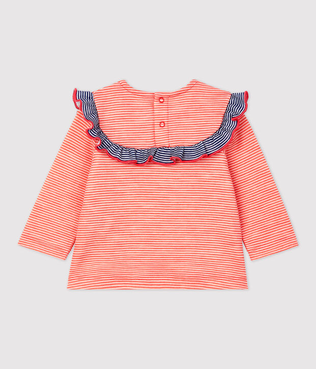 Blouse en laine et coton b&eacute;b&eacute; orange/blanc