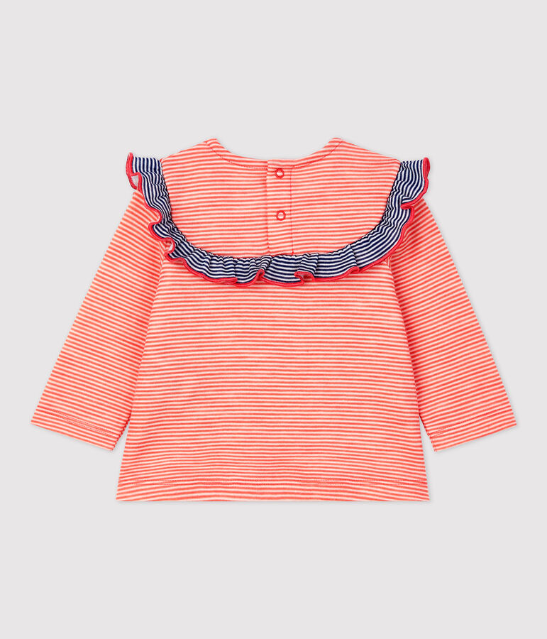 Blouse en laine et coton b&eacute;b&eacute; orange OURSIN/blanc MARSHMALLOW