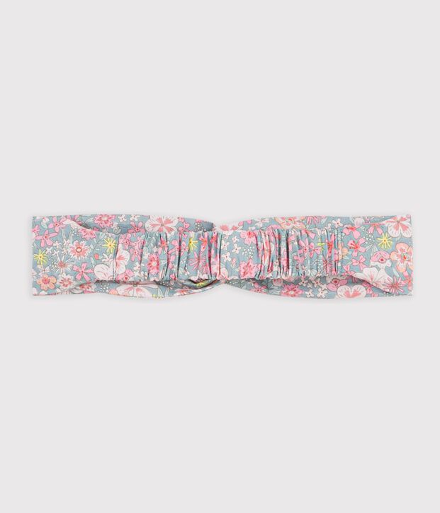 Bandeau enfant en popeline imprim&eacute; fleuri bleu/multicouleur