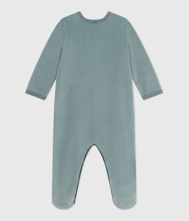 Pyjama b&eacute;b&eacute; en velours uni bleu