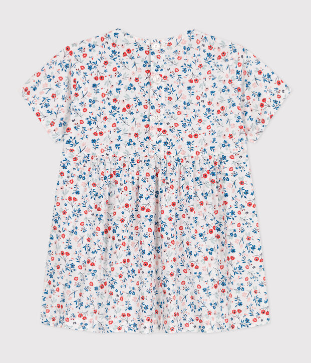Robe b&eacute;b&eacute; en coton manches courtes, imprim&eacute;e &agrave; fleurs blanc/multicouleur