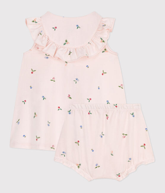 Robe bébé en coton à manches courtes et bloomer imprimé fruits rose FLEUR/blanc MULTICO