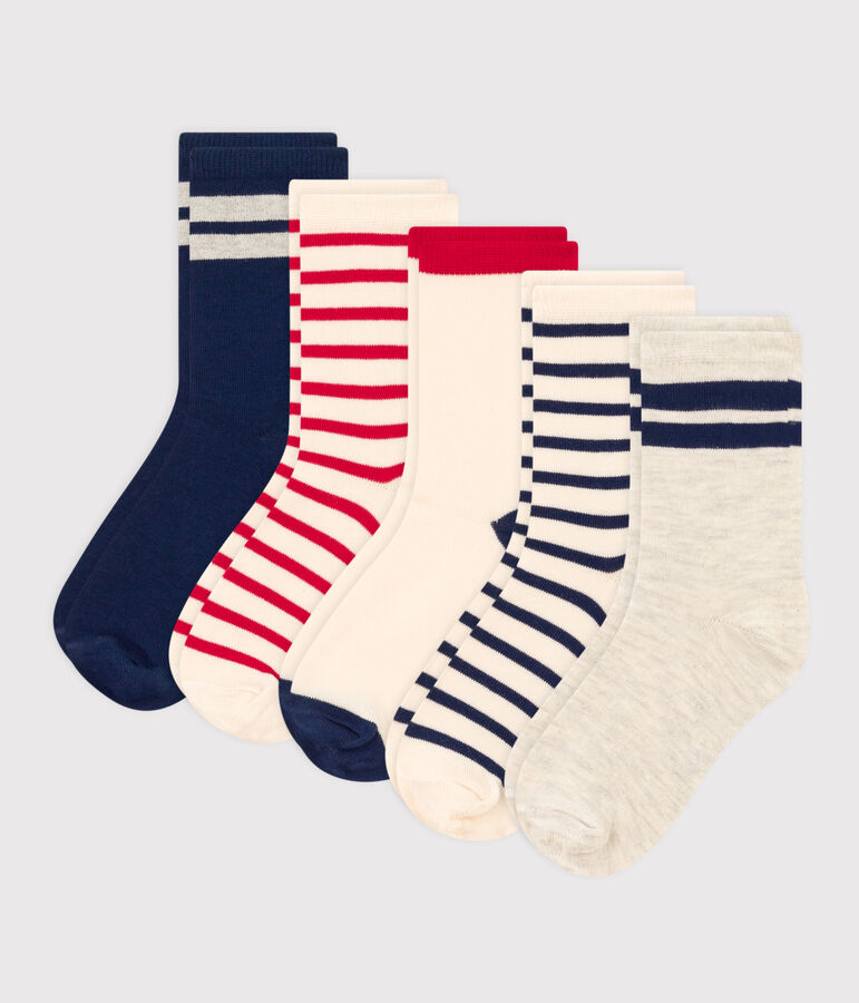 Lot de 5 paires de chaussettes bleu blanc rouge enfant gar&ccedil;on-fille variante 1