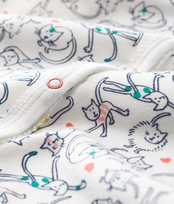Dors bien sans pieds bébé fille en côte blanc MARSHMALLOW/blanc MULTICO