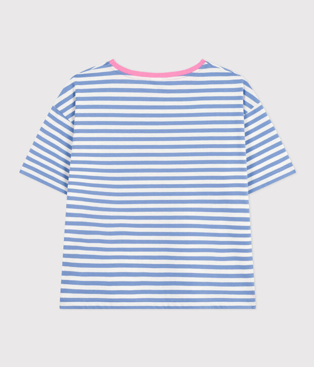 Tee-shirt le Boxy en coton ray&eacute; femme bleu/blanc