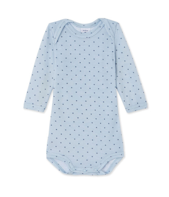 Body bébé garçon manches longues laine et coton bleu FRAICHEUR/gris TEMPETE