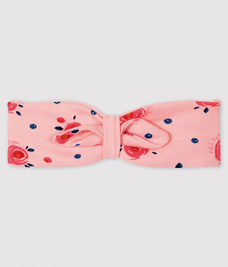 Bandeau &agrave; noeud b&eacute;b&eacute; fille rose MINOIS/blanc MULTICO