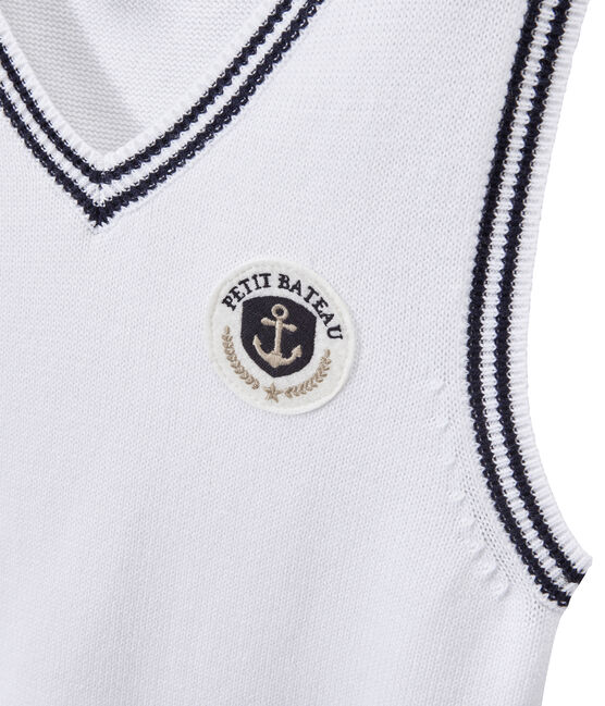 Pull garçon sans manches à écusson blanc MARSHMALLOW