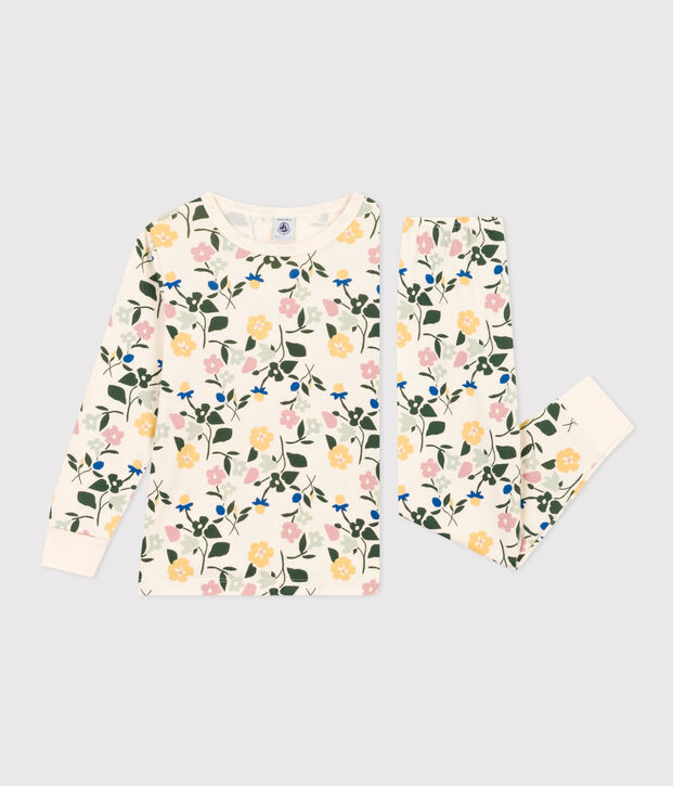 Pyjama imprim&eacute; en coton motif fleurs enfant &eacute;cru/multicouleur