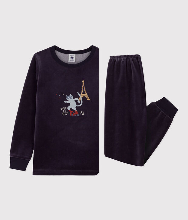 Pyjama Paris en velours enfant bleu
