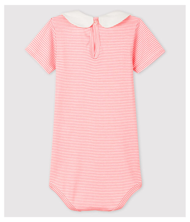 Body col claudine en coton b&eacute;b&eacute; fille rose/blanc