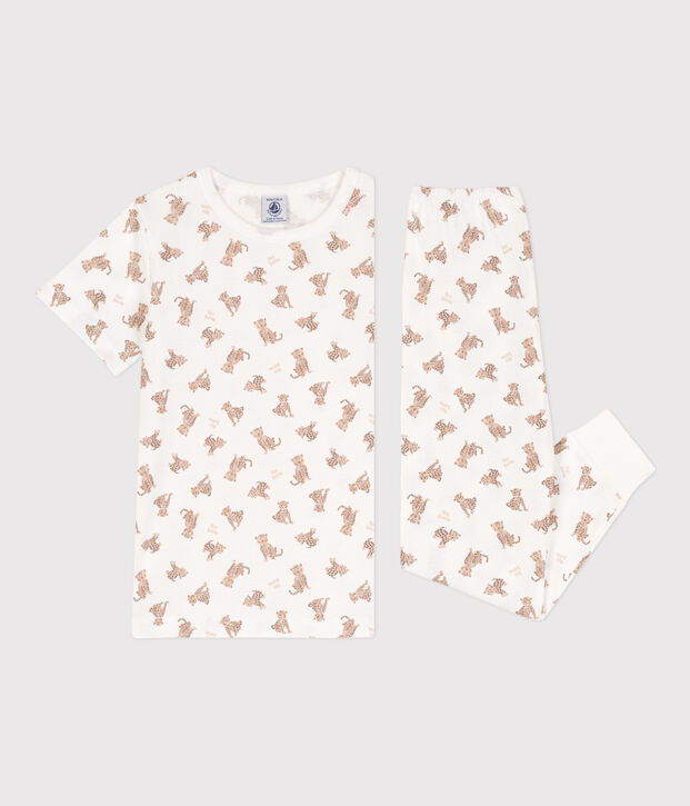 Pyjama manches courtes l&eacute;opards en coton enfant blanc/multicouleur