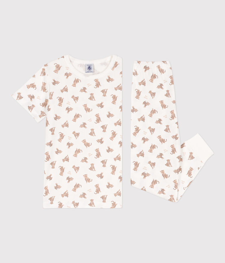 Pyjama manches courtes l&eacute;opards en coton enfant blanc MARSHMALLOW/blanc MULTICO