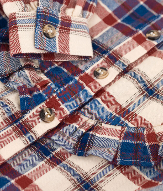 Blouse &agrave; carreaux en flanelle enfant fille &eacute;cru/multicouleur