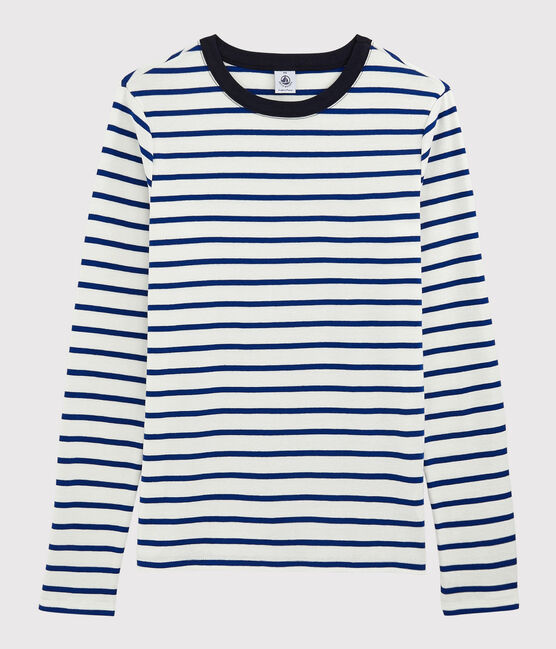 T-shirt col rond iconique en coton Femme blanc MARSHMALLOW/bleu SURF