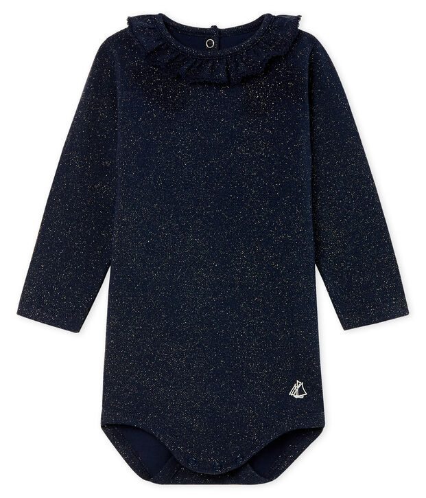Body manches longues imprim&eacute; avec collerette b&eacute;b&eacute; fille bleu/jaune
