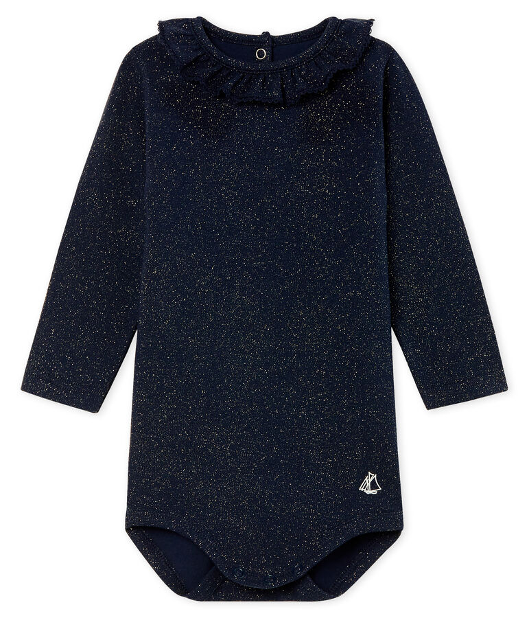 Body manches longues imprim&eacute; avec collerette b&eacute;b&eacute; fille bleu/jaune