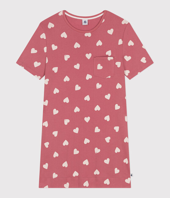 Chemise de nuit femme manches courtes imprimé cœurs rose ROSEWOOD/ MARSHMALLOW