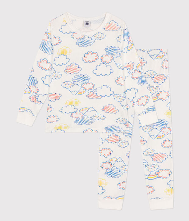 Pyjama imprim&eacute; motif nuage et arc-en-ciel en coton enfant blanc/multicouleur