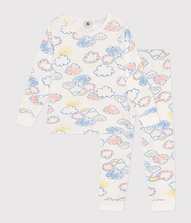 Pyjama imprim&eacute; motif nuage et arc-en-ciel en coton enfant blanc/multicouleur