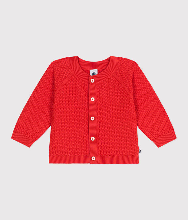 Cardigan b&eacute;b&eacute; en coton point fantaisie rouge