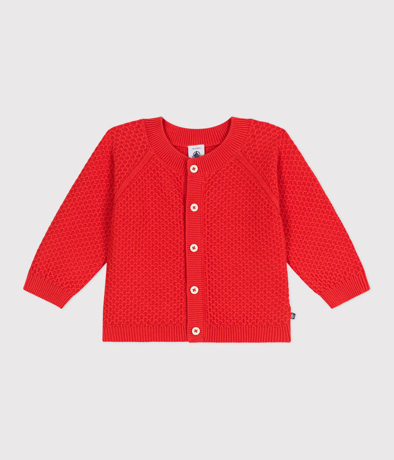 Cardigan b&eacute;b&eacute; en coton point fantaisie rouge SPICY