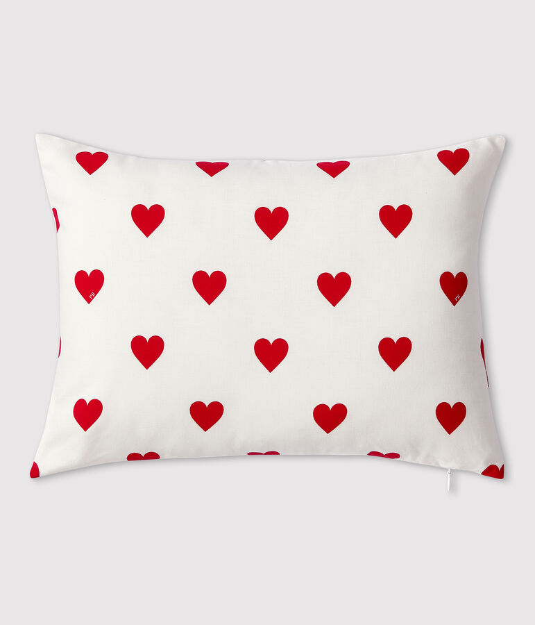 Coussin c&oelig;ur rouge en popeline blanc MARSHMALLOW/rouge TERKUIT